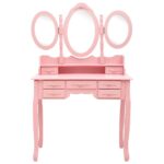 Coiffeuse avec tabouret et miroir pliable en 3 Rose – Image 3