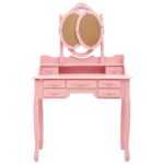 Coiffeuse avec tabouret et miroir pliable en 3 Rose – Image 4