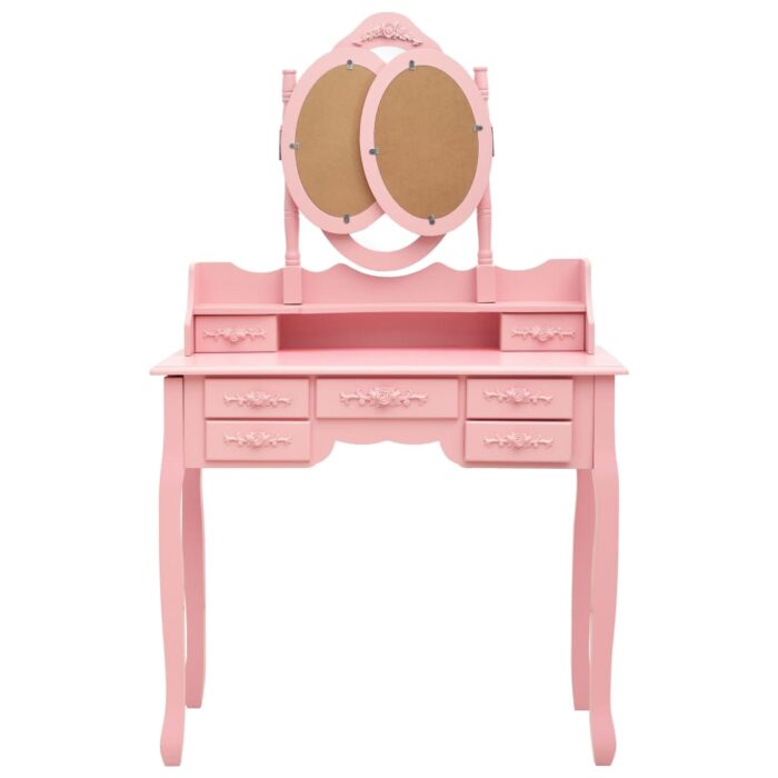 Coiffeuse avec tabouret et miroir pliable en 3 Rose – Image 4