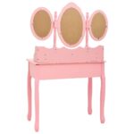 Coiffeuse avec tabouret et miroir pliable en 3 Rose – Image 6