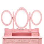Coiffeuse avec tabouret et miroir pliable en 3 Rose – Image 7