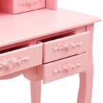 Coiffeuse avec tabouret et miroir pliable en 3 Rose – Image 8