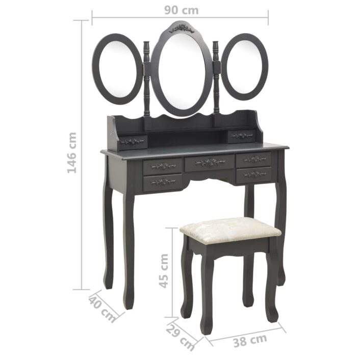 Coiffeuse avec tabouret et miroir pliable en 3 Gris – Image 11