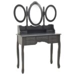 Coiffeuse avec tabouret et miroir pliable en 3 Gris – Image 2