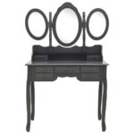 Coiffeuse avec tabouret et miroir pliable en 3 Gris – Image 3