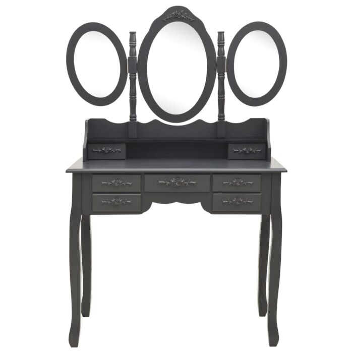Coiffeuse avec tabouret et miroir pliable en 3 Gris – Image 3