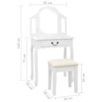 Coiffeuse et tabouret Blanc 65x36x128 cm Bois de paulownia MDF – Image 10