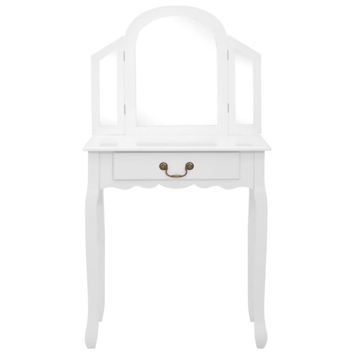 Coiffeuse et tabouret Blanc 65x36x128 cm Bois de paulownia MDF – Image 2