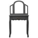 Coiffeuse et tabouret Gris 65x36x128 cm Bois de paulownia MDF – Image 2