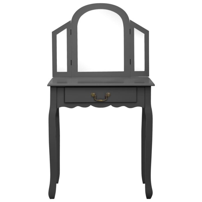 Coiffeuse et tabouret Gris 65x36x128 cm Bois de paulownia MDF – Image 2