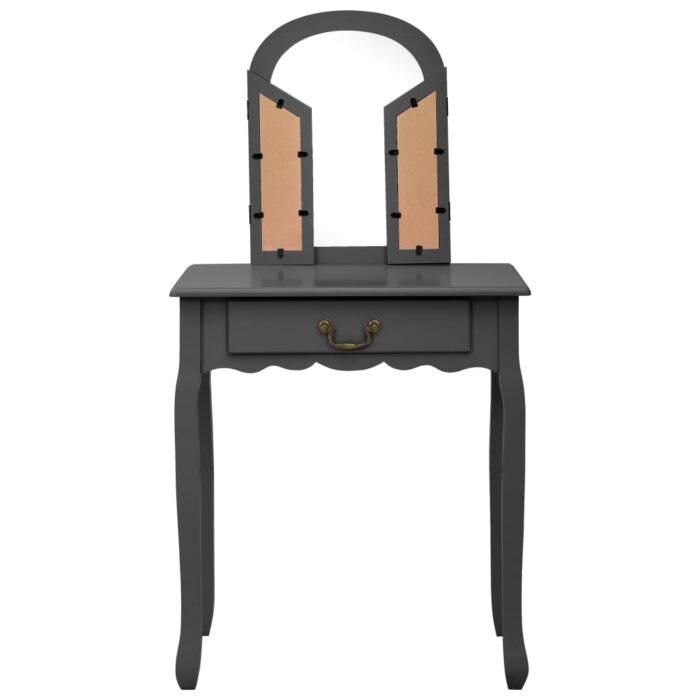 Coiffeuse et tabouret Gris 65x36x128 cm Bois de paulownia MDF – Image 3