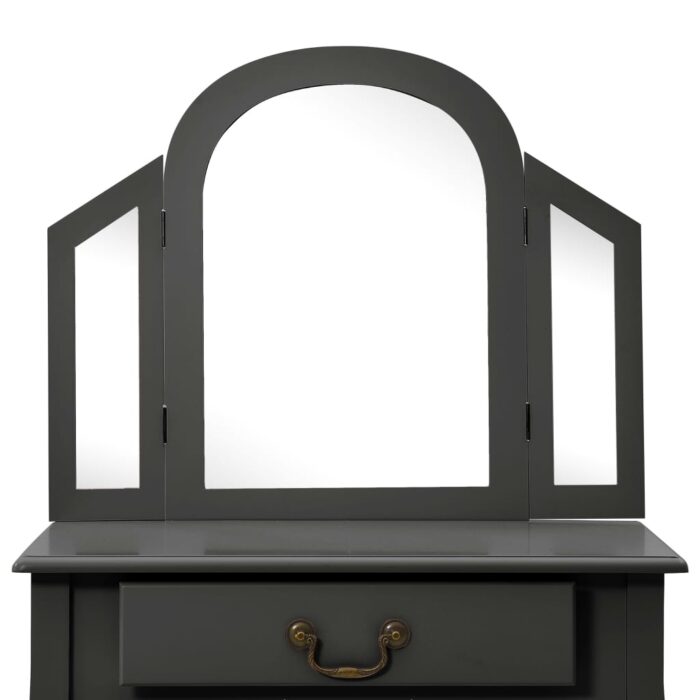 Coiffeuse et tabouret Gris 65x36x128 cm Bois de paulownia MDF – Image 8