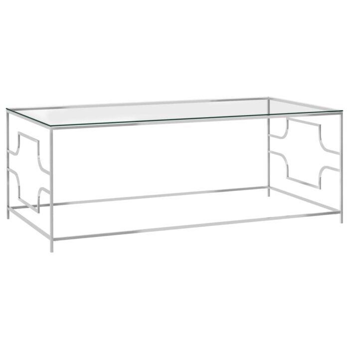 Table basse Argenté 120x60x45 cm Acier inoxydable et verre – Image 1