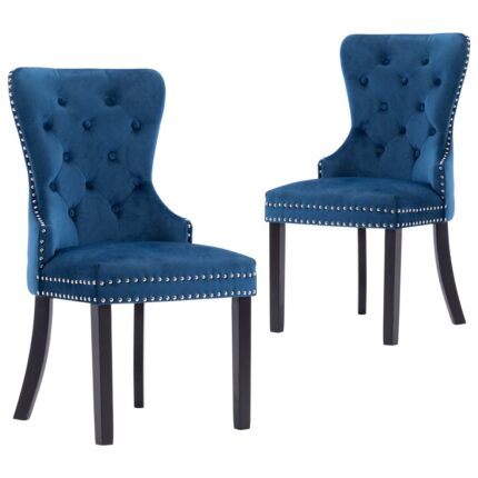 Chaises à manger lot de 2 bleu velours