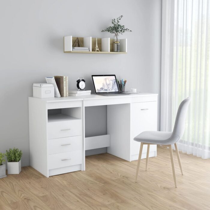 Bureau Blanc 140x50x76 cm Bois d’ingénierie – Image 1