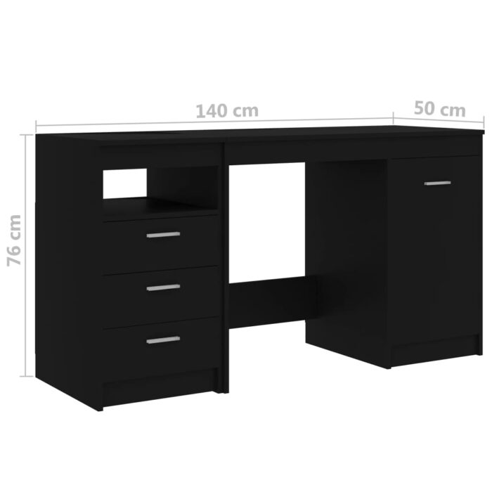 Bureau Noir 140x50x76 cm Bois d’ingénierie – Image 8