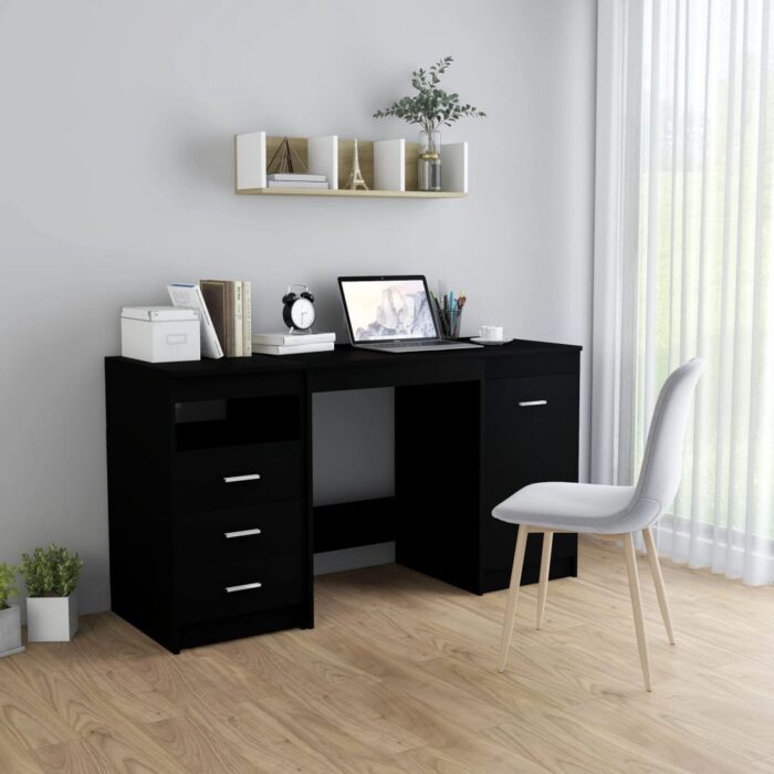 Bureau Noir 140x50x76 cm Bois d’ingénierie – Image 1