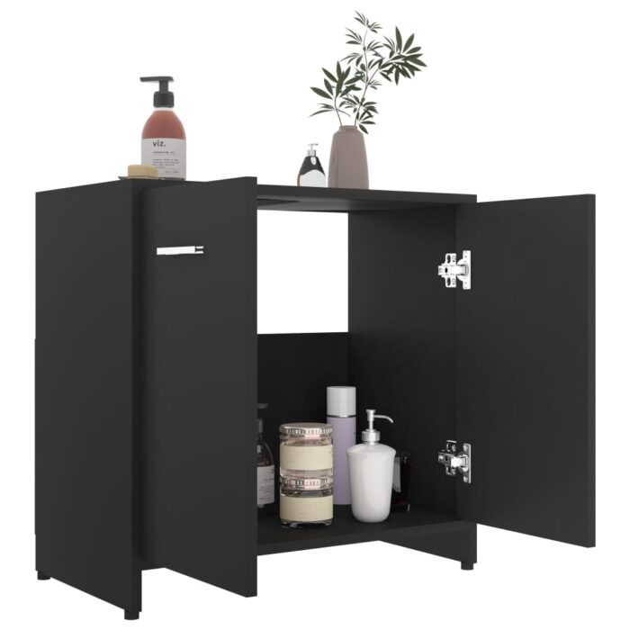 Armoire de salle de bain noir 60x33x61 cm Bois d'ingénierie – Image 2
