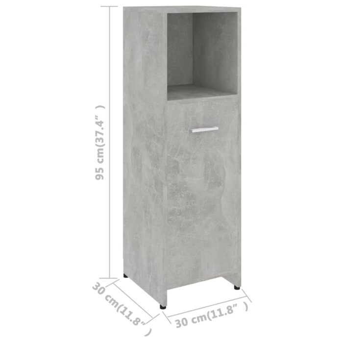 Armoire de salle de bain Gris béton 30x30x95 cm Bois ingénierie – Image 7