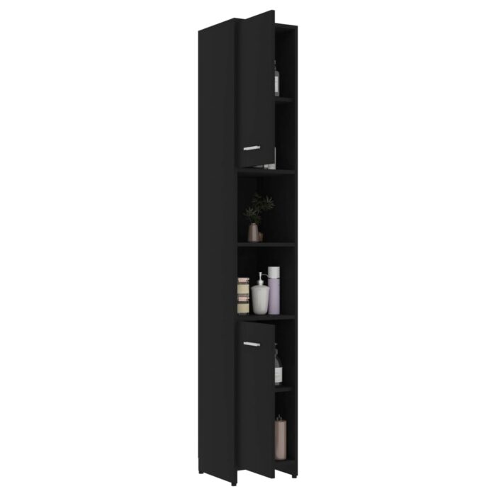 Armoire de salle de bain Noir 30x30x183,5 cm Bois d'ingénierie – Image 2
