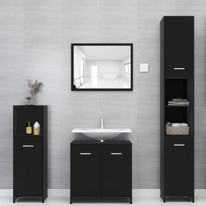 Armoire de salle de bain Noir 30x30x183,5 cm Bois d'ingénierie – Image 3