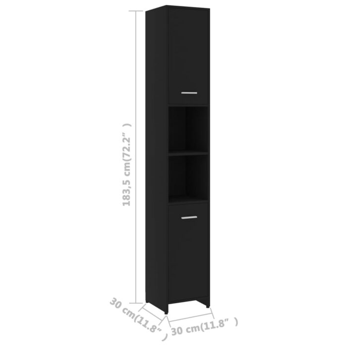 Armoire de salle de bain Noir 30x30x183,5 cm Bois d'ingénierie – Image 7