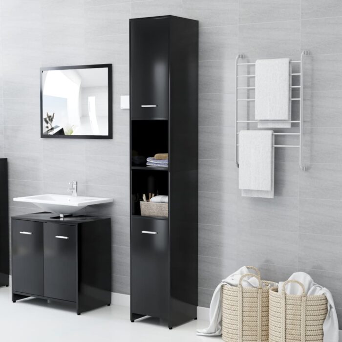 Armoire de salle de bain Noir 30x30x183,5 cm Bois d'ingénierie – Image 1