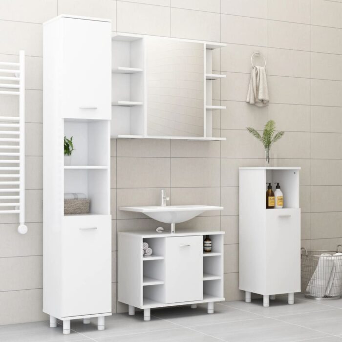 Armoire à miroir de salle de bain Blanc Bois d’ingénierie – Image 3