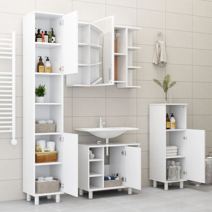 Armoire à miroir de salle de bain Blanc Bois d’ingénierie – Image 4