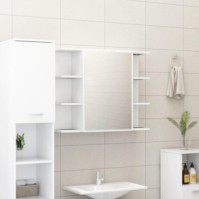 Armoire à miroir de salle de bain Blanc Bois d’ingénierie – Image 1