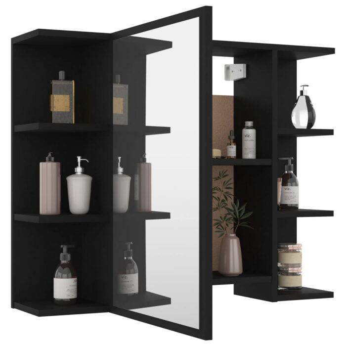 Armoire à miroir de salle de bain Noir Bois d’ingénierie – Image 2