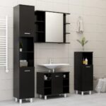 Armoire à miroir de salle de bain Noir Bois d’ingénierie – Image 3