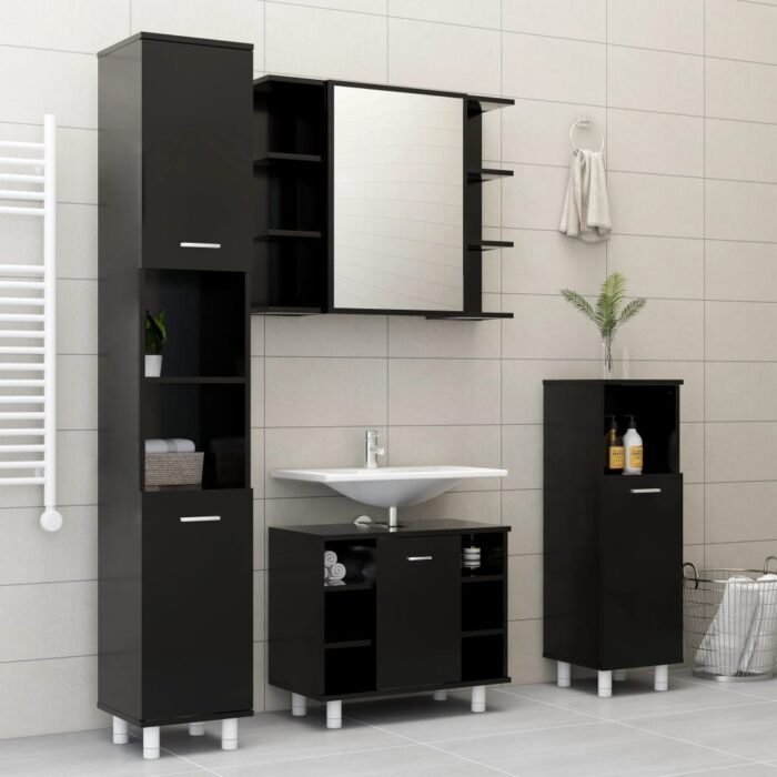 Armoire à miroir de salle de bain Noir Bois d’ingénierie – Image 3