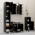 Armoire à miroir de salle de bain Noir Bois d’ingénierie – Image 4