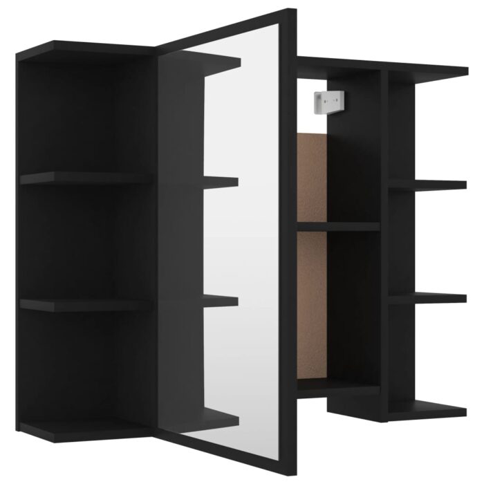 Armoire à miroir de salle de bain Noir Bois d’ingénierie – Image 5