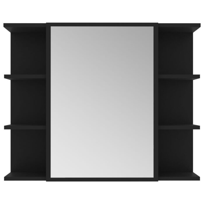 Armoire à miroir de salle de bain Noir Bois d’ingénierie – Image 6