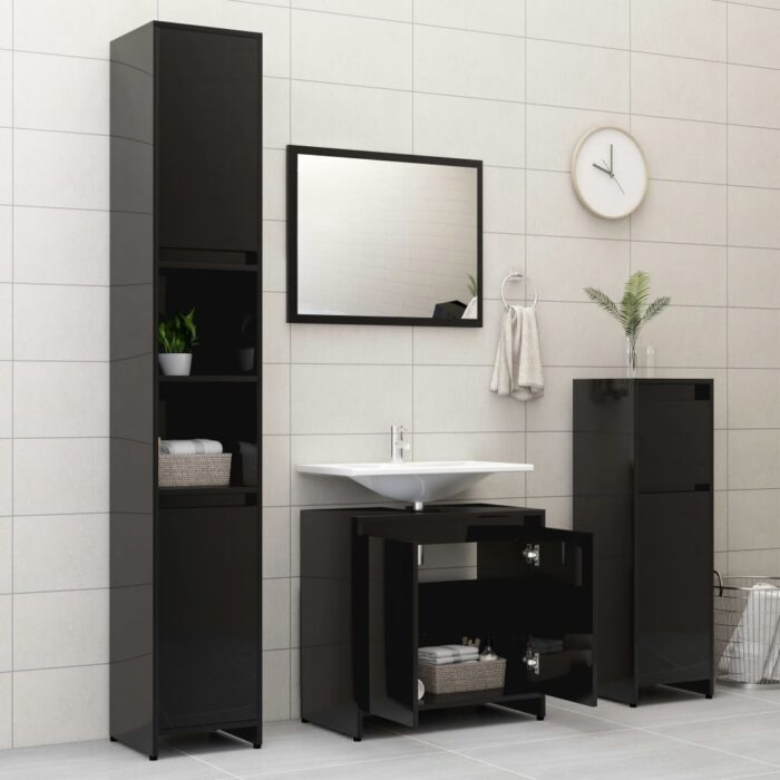 Armoire de salle de bain noir 60x33x61 cm Bois d'ingénierie – Image 4