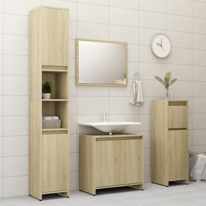 Armoire de salle de bain Chêne sonoma Bois d'ingénierie – Image 3