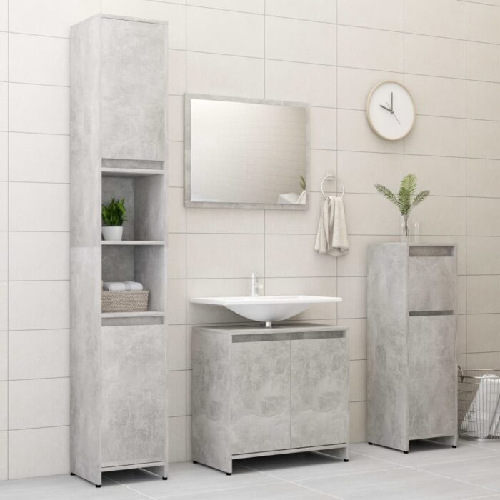 Armoire de salle de bain Gris béton 60x33x61 cm Bois ingénierie – Image 3