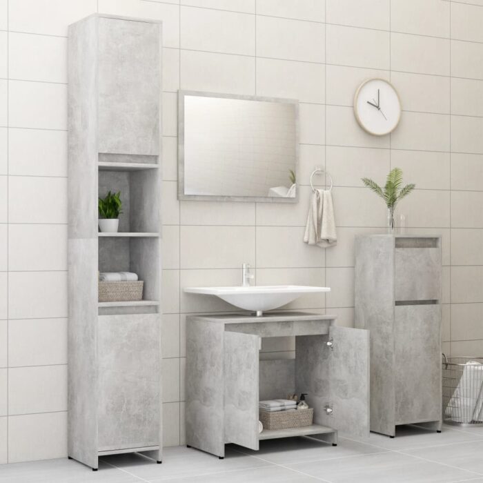 Armoire de salle de bain Gris béton 60x33x61 cm Bois ingénierie – Image 4