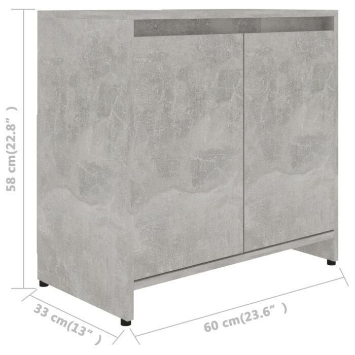 Armoire de salle de bain Gris béton 60x33x61 cm Bois ingénierie – Image 9