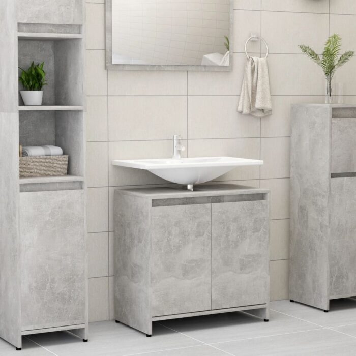 Armoire de salle de bain Gris béton 60x33x61 cm Bois ingénierie – Image 1
