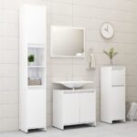 Armoire de salle de bain Blanc brillant Bois d'ingénierie – Image 3