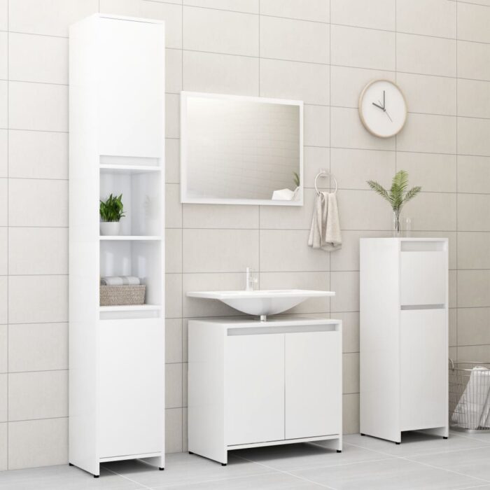 Armoire de salle de bain Blanc brillant Bois d'ingénierie – Image 3