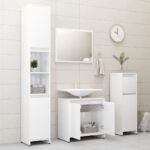 Armoire de salle de bain Blanc brillant Bois d'ingénierie – Image 4
