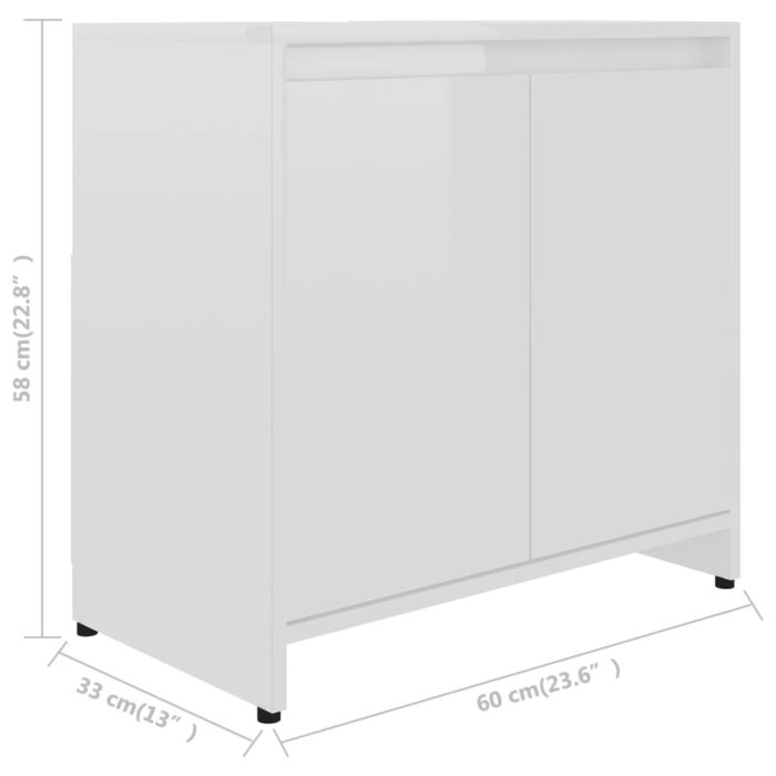 Armoire de salle de bain Blanc brillant Bois d'ingénierie – Image 5