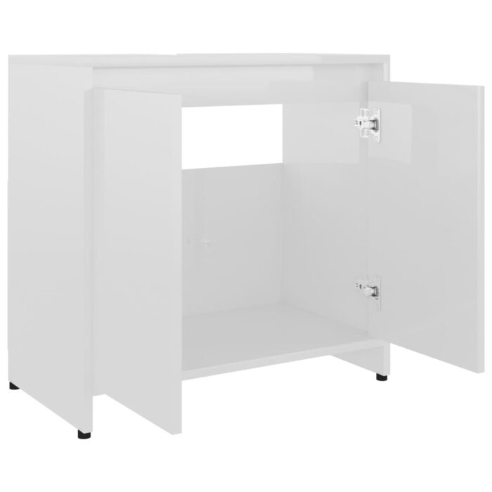 Armoire de salle de bain Blanc brillant Bois d'ingénierie – Image 6