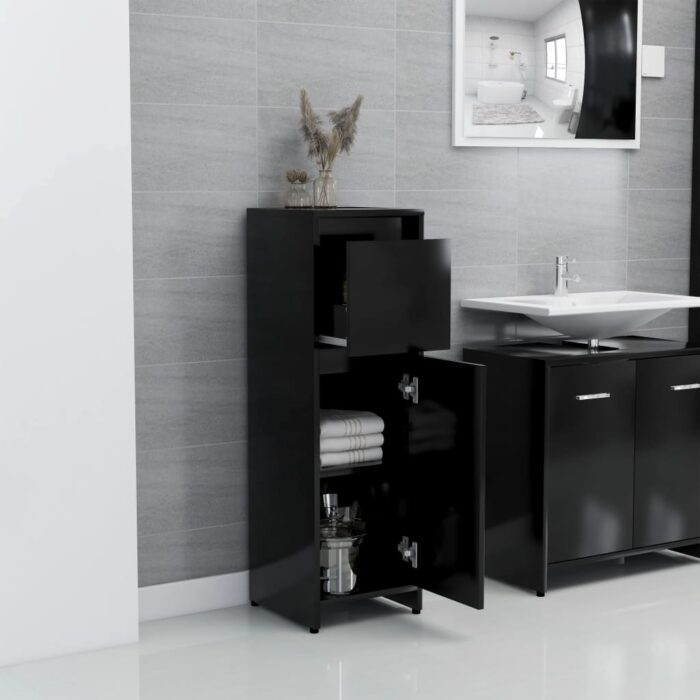 Armoire de salle de bain Noir 30x30x95 cm Bois d'ingénierie – Image 2