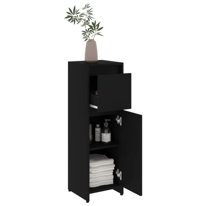 Armoire de salle de bain Noir 30x30x95 cm Bois d'ingénierie – Image 3