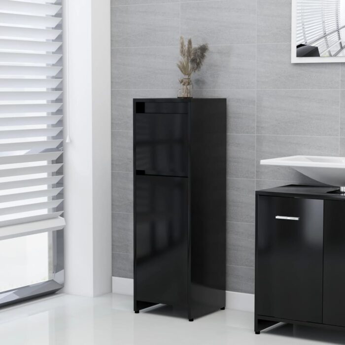 Armoire de salle de bain Noir 30x30x95 cm Bois d'ingénierie – Image 1